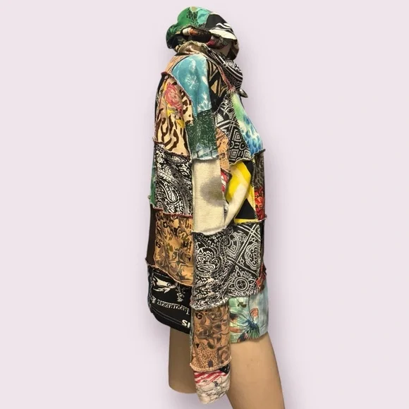 Vintage 90s Y2K Multicolor Patchwork Jacket, Boho Hippie Grunge Core - Picture 7 of 10